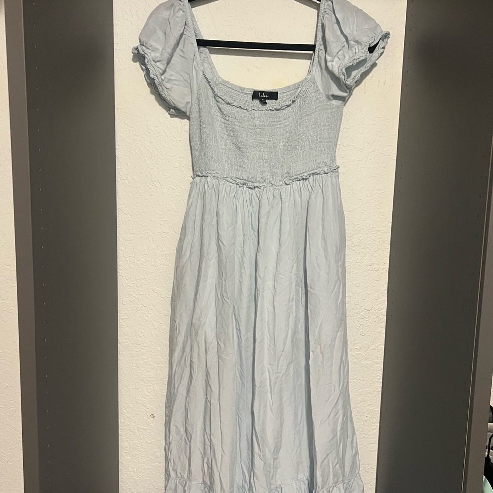 Light Blue Puff Sleeve Dress